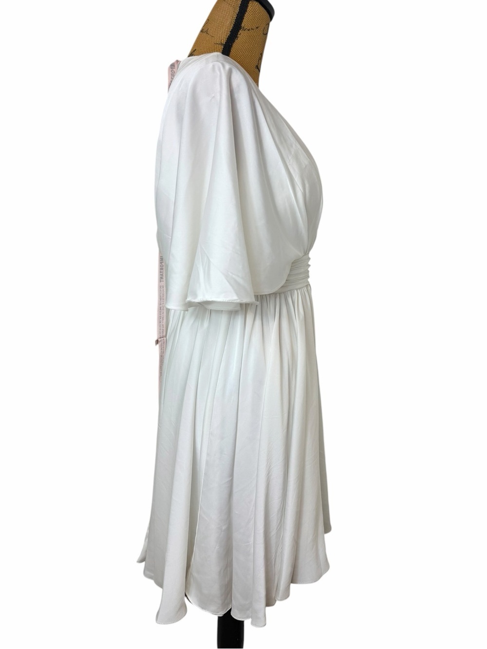 IEENA for Mac Duggal White Satin Cape Sleeve Mini Dress NWT Size 4 Bridal - Picture 7 of 7